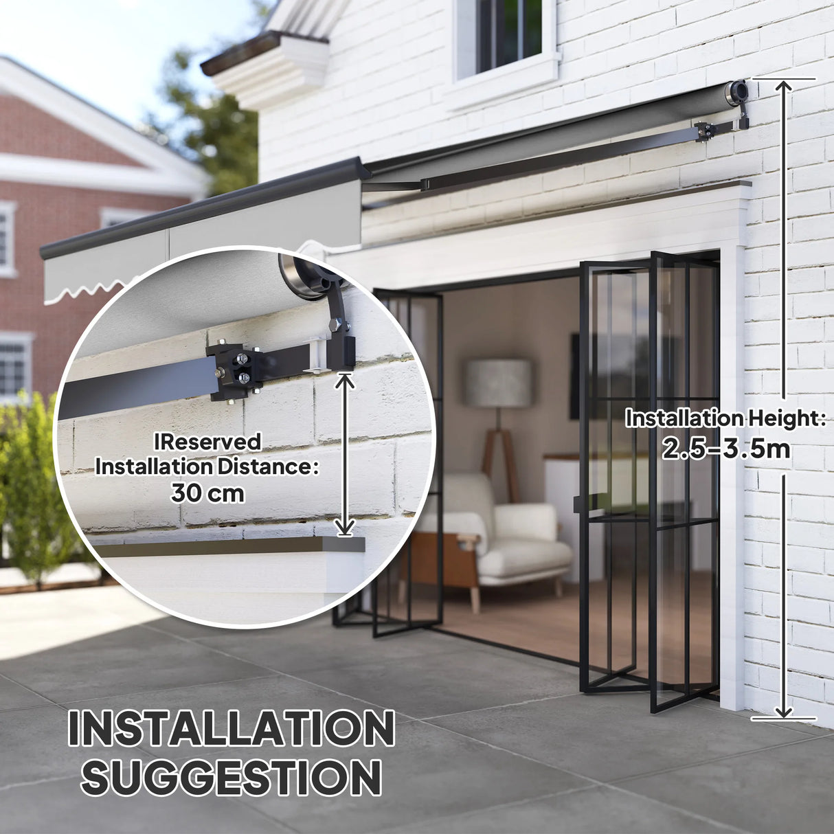 Outsunny 3 x 2.5m Electric Awning with Remote Controller, Aluminium Frame DIY Retractable Awning, UV30+ Sun Shade Canopy for Garden Patio Deck Door Window, Light Grey