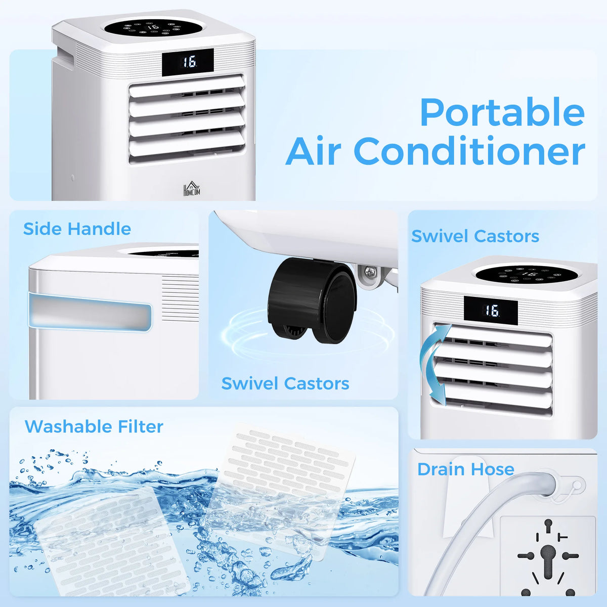 HOMCOM 10000 BTU Air Conditioning Unit, 3-in-1 Portable Air Conditioner, Dehumidifier, Cooling Fan with Remote Control, Digital Display, 2 Speeds, 24H Timer, Window Venting Kit, 22m2