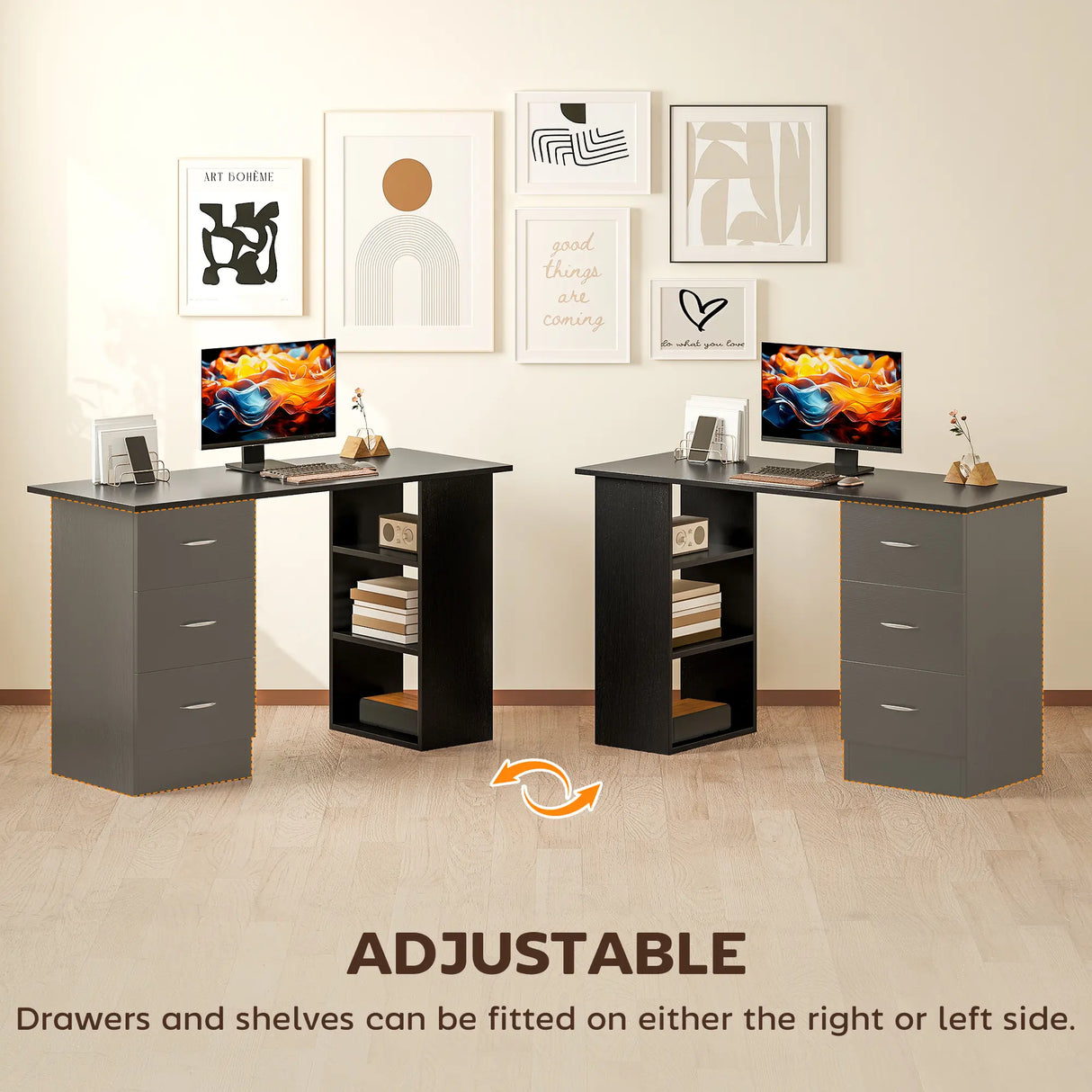 HOMCOM Computer Desk, Home Office Desk, Writing Table, PC Workstation with 3 Storage Shelves and 3 Drawers for Working, Study, 120 x 49 x 72 cm, Black