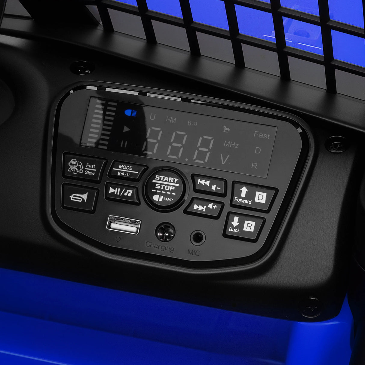 AIYAPLAY 12V Battery Powered Kids Ride-On Car, Electric Truck w/ Spring Suspension, Remote, Music, Horn, Lights, Blue