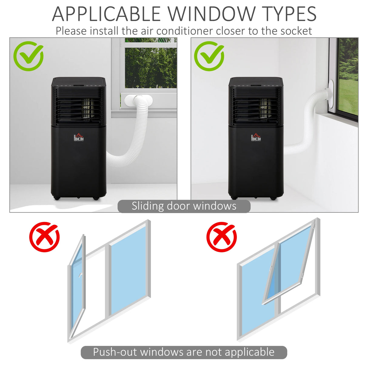 HOMCOM 5000 BTU 4-In-1 Portable Air Conditioner Unit Cooling Dehumidifying Ventilating for Room up to 18m2, with Fan, Remote, 24H Timer, Window Mount Kit, R290, A Energy Efficiency