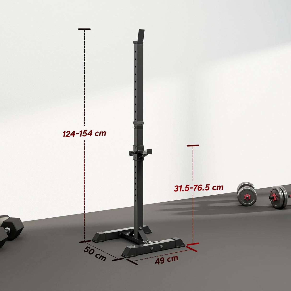 HOMCOM Adjustable Squat Rack, Weight Strength Training Bench Press Rack Weight Bench Supporter for Home Gym Exercise, Max Load 150kg, 124-154cm