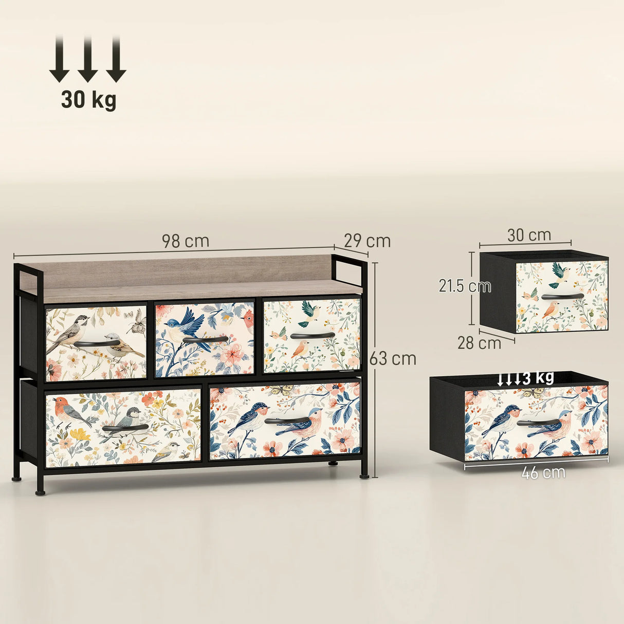 HOMCOM 5-Drawer Chest of Drawers - White