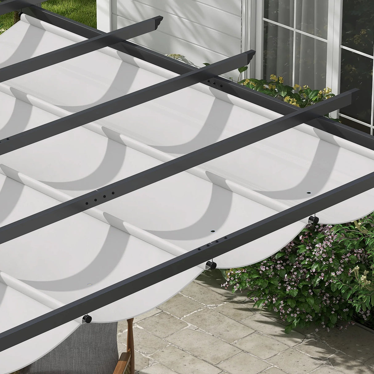 Outsunny 3 x 3 Pergola with Retractable Roof Aluminium Canopy for Garden, Light Grey