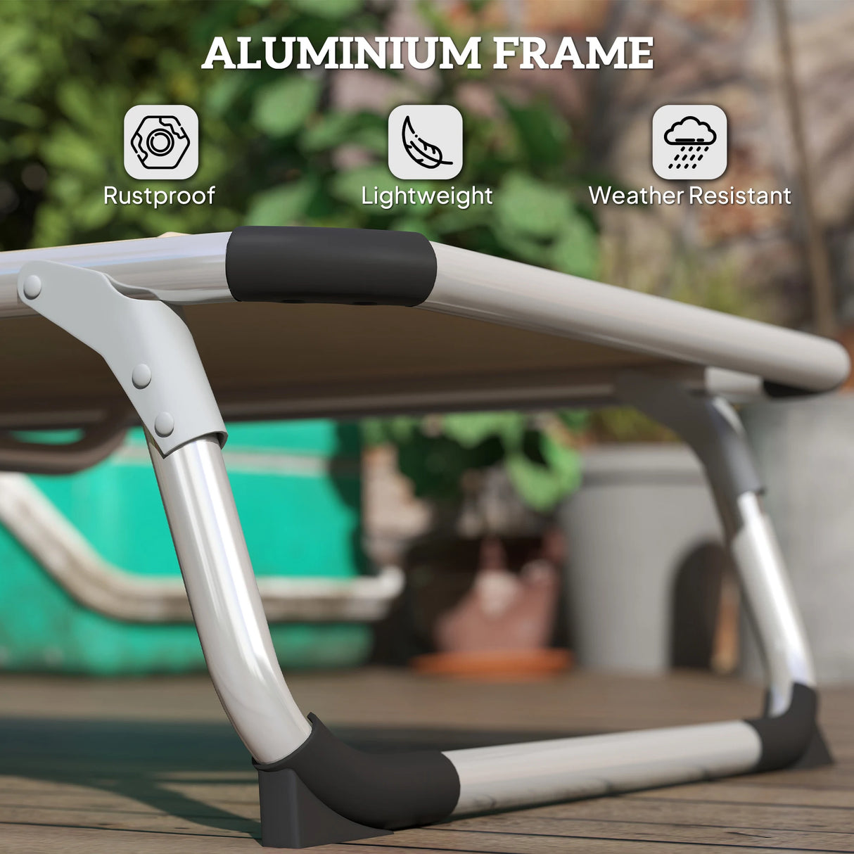 Outsunny Foldable Outdoor Sun Lounger, Reclining Lounge Chair Camping Bed Cot with Pillow 4-Level Adjustable Back Aluminium Frame, Khaki