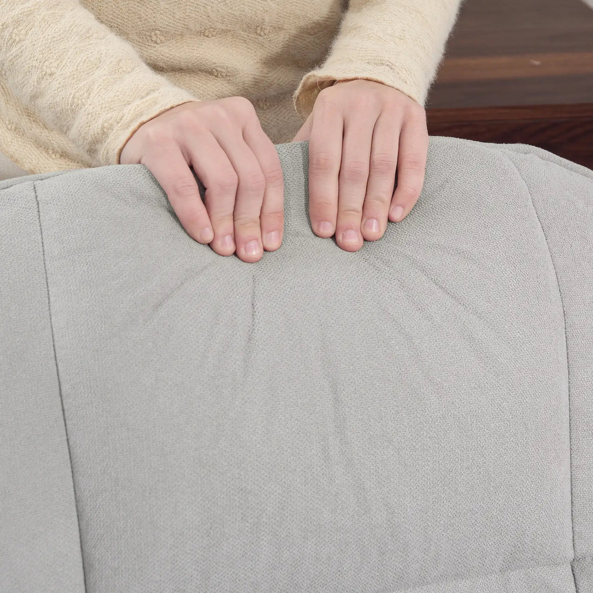 HOMCOM Linen Swivel Recliner Chair with Footstool, Upholstered Reclining Armchair with Wooden Base for Living Room, Light Grey