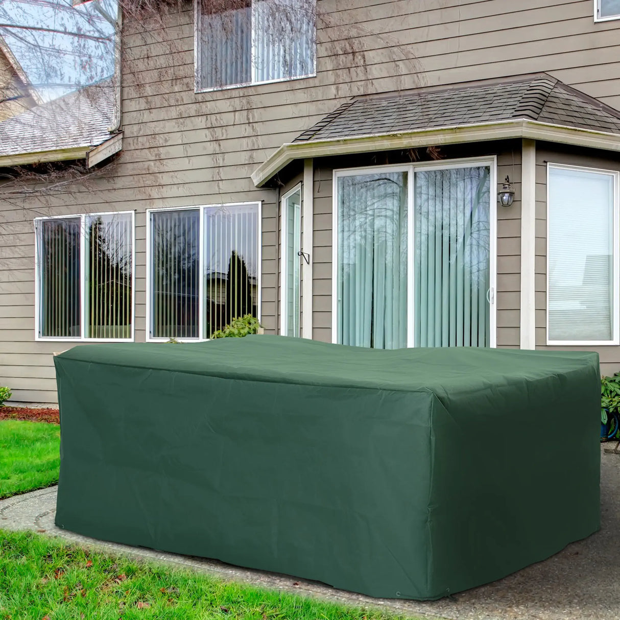 Outsunny Outdoor Garden Furniture Cover Waterproof, Anti-UV 600D Heavy Duty Oxford Fabric Patio Furniture Cover for Rectangular Sofa Table Set, Green, 205 x 145 x 70 cm