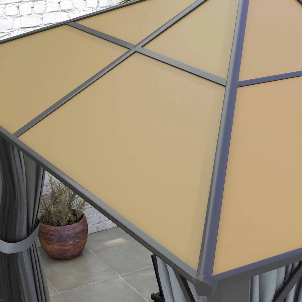 Outsunny 3 x 3.6m Garden Aluminium Gazebo Hardtop Roof Canopy Marquee Party Tent Patio with Mesh Curtains & Side Walls - Grey