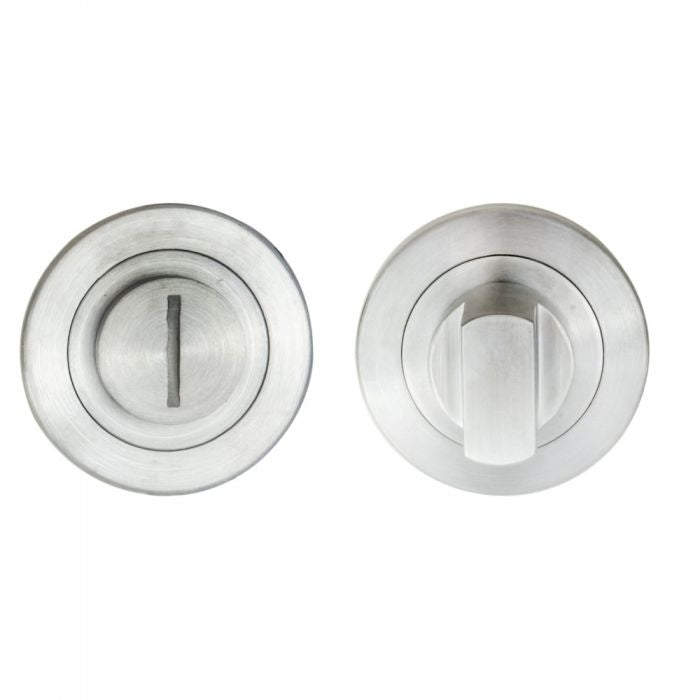 STEELWORX TURN & RELEASE ON CONCEALED FIX ROUND ROSE NO INDICATOR (50MM X 6MM) - SATIN STAINLESS STEEL - SET