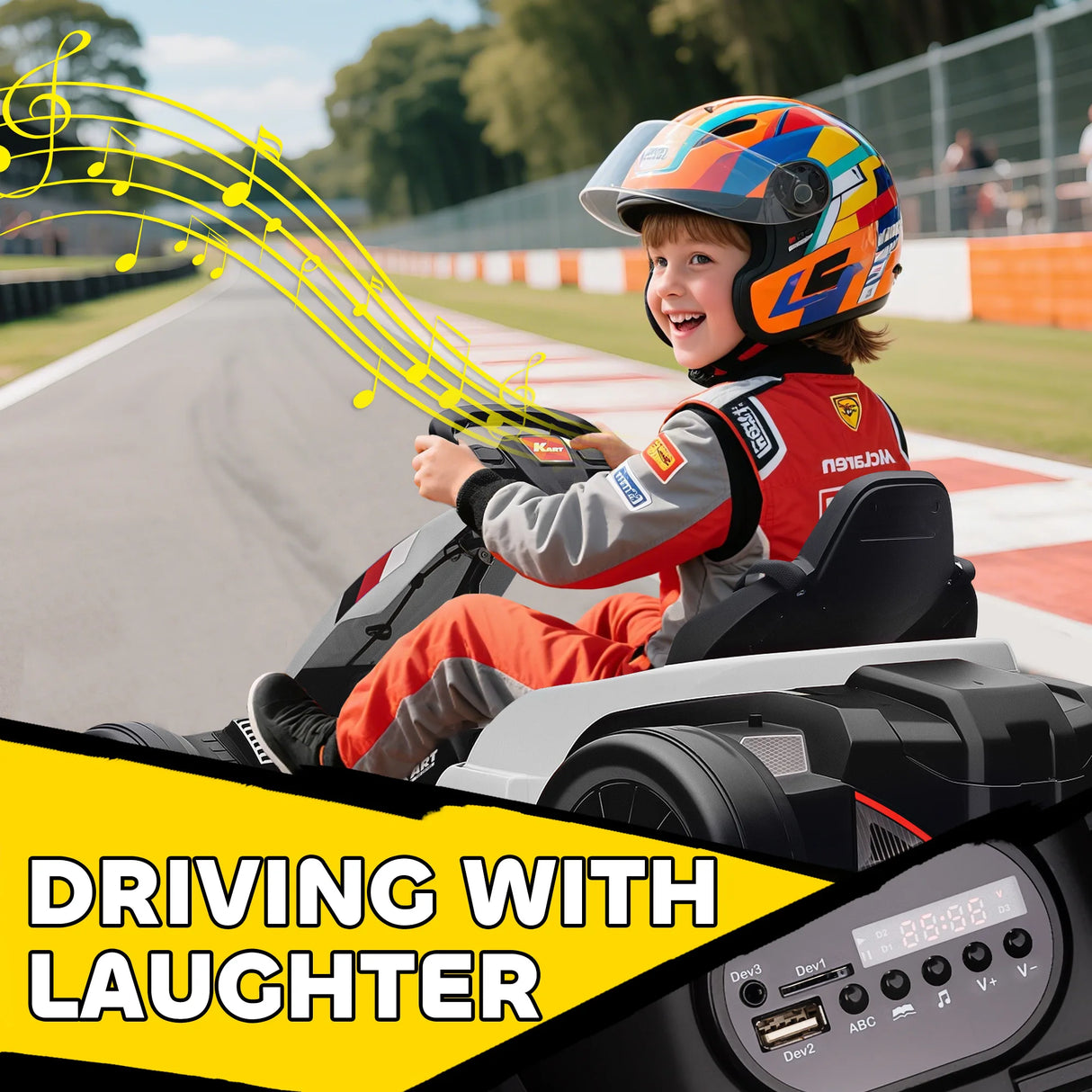 AIYAPLAY 24V Electric Go Kart, Drift Kart with Adjustable Seat, Slow Start, 5-Point Harness, Music, Horn, for 6-12 Years, White