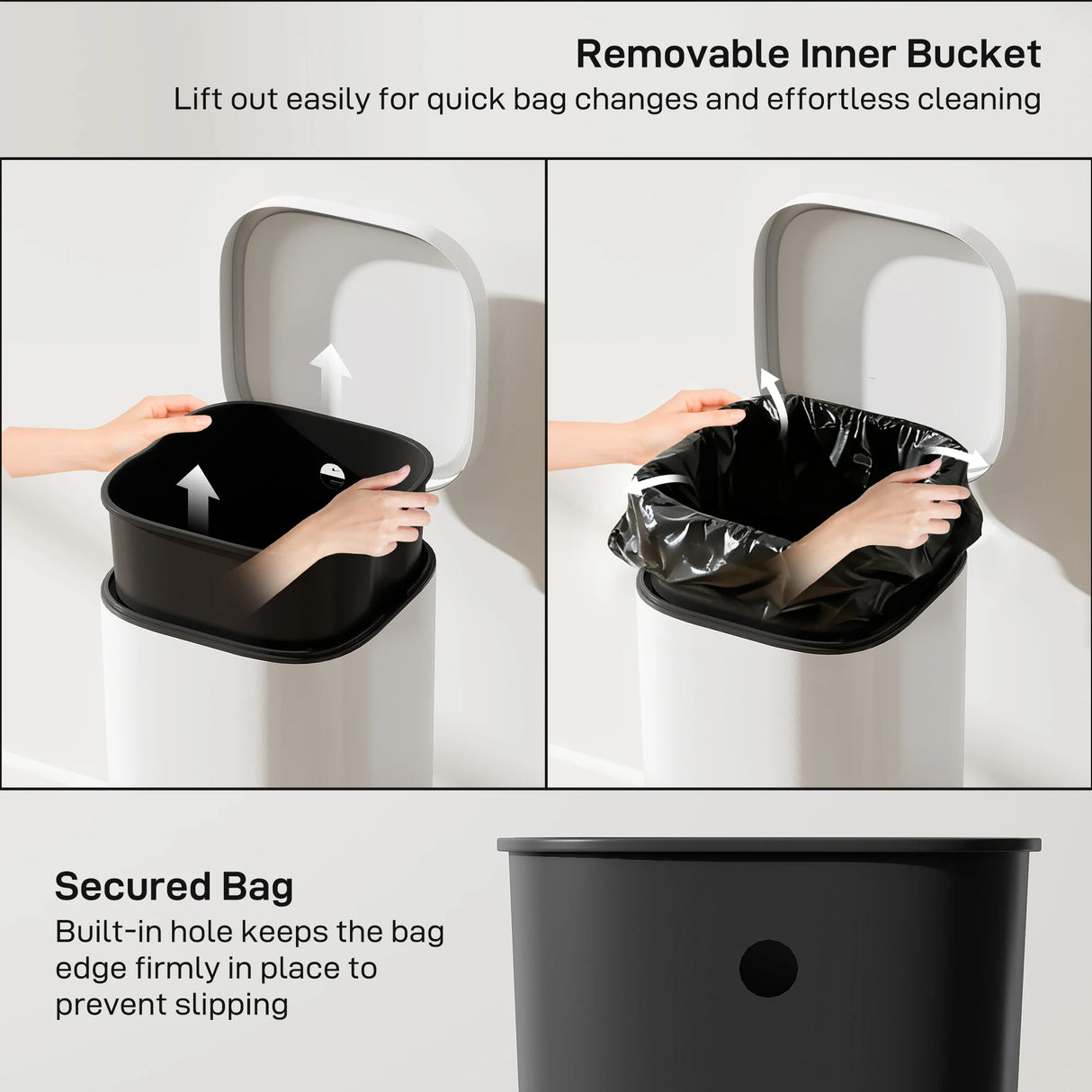 HOMCOM 30L Kitchen Bin, Compact Pedal Bin with Soft-Close and Stay-Open Lid, Removable Bucket for Kitchen, Home, Office, Cream