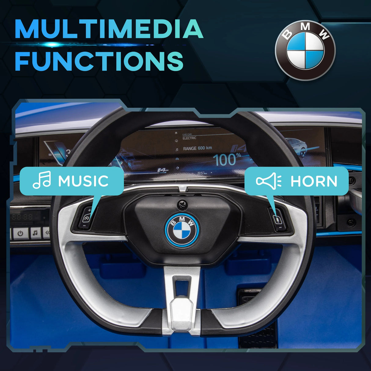 HOMCOM BMW i4 Licensed 12V Kids Electric Ride-On Car, Blue