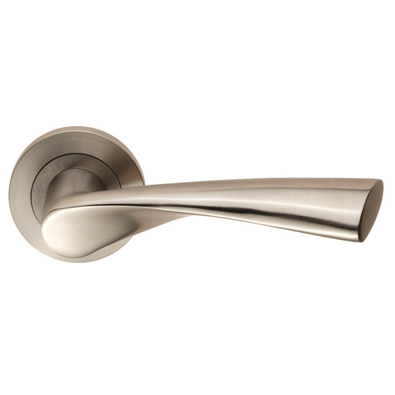 BREEZE LEVER ON SPRUNG SCREW-ON ROUND ROSE - SATIN STAINLESS STEEL - PAIR