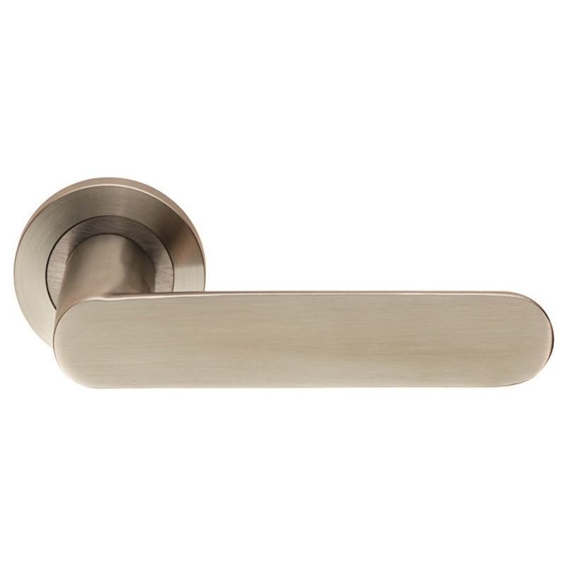 PARIGI LEVER ON SPRUNG SCREW-ON ROUND ROSE - SATIN STAINLESS STEEL - PAIR