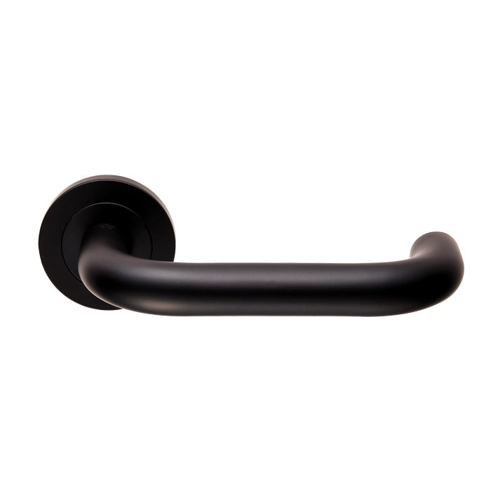 NERA LEVER ON SPRUNG SCREW-ON ROUND ROSE - MATT BLACK - PAIR