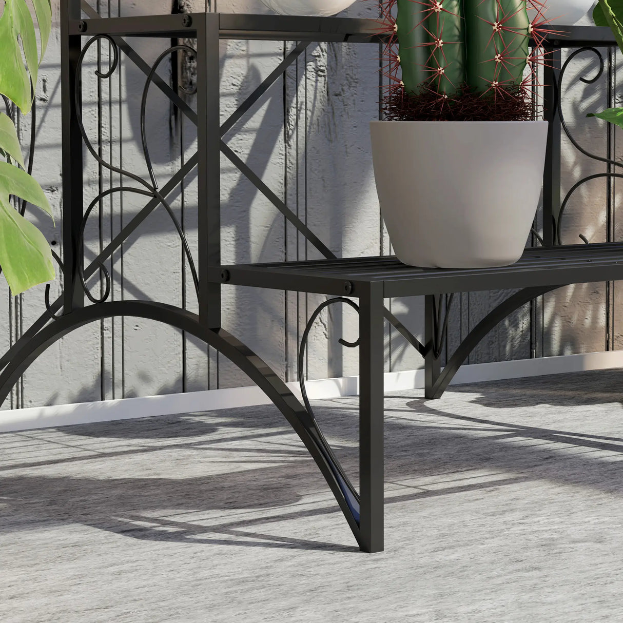 Outsunny Three-Tier Decorative Metal Plant Stand - Black