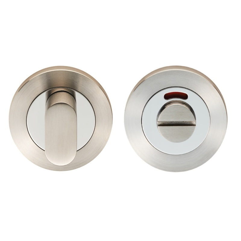 TURN & RELEASE - 5MM SPINDLE - SCREW-ON ROUND ROSE WITH INDICATOR - BRIGHT STAINLESS STEEL/SATIN STAINLESS STEEL - SET