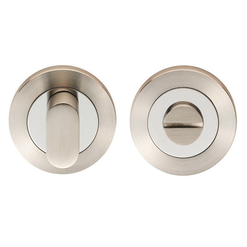 TURN & RELEASE - 5MM SPINDLE - SCREW-ON ROUND ROSE - BRIGHT STAINLESS STEEL/SATIN STAINLESS STEEL - SET