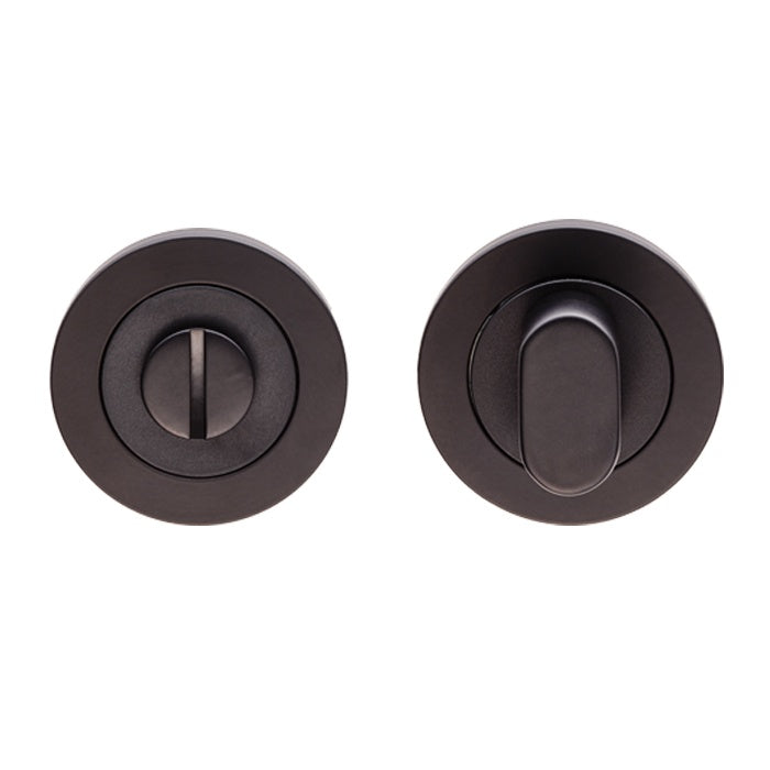 TURN & RELEASE - 5MM SPINDLE - SCREW-ON ROUND ROSE - MATT BLACK - SET