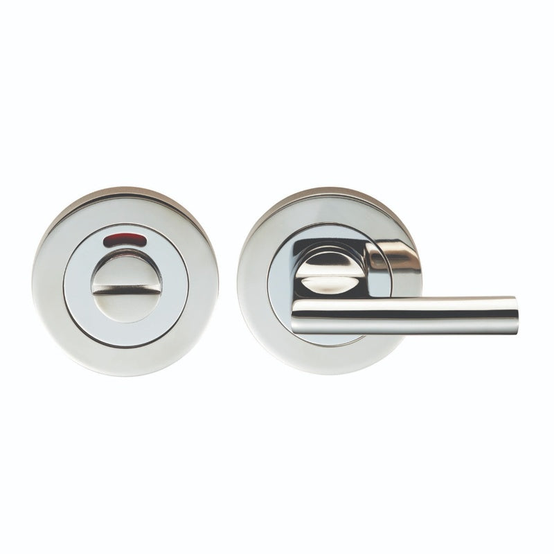 LARGE TURN & RELEASE - 5MM SPINDLE - SCREW-ON ROUND ROSE WITH INDICATOR - BRIGHT STAINLESS STEEL - SET