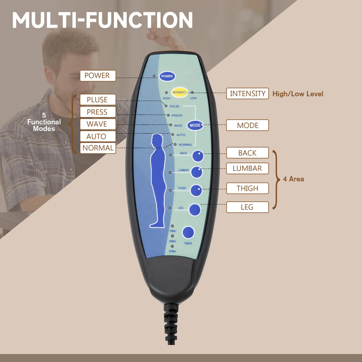 Vinsetto Office Chair with 6-Point Maaage, PU Desk Chair with Padded Seat and Armrest, Computer Chair with Tilt Function for Home, Brown