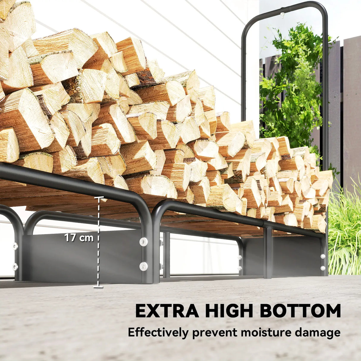 Outsunny 8.5ft Firewood Rack, Heavy Duty Log Storage Holder with Waterproof 600D Oxford Log Cover for Fireplace Fire Pits Outdoor Patio Wood Storage, 300 kg Large Capacity, Black