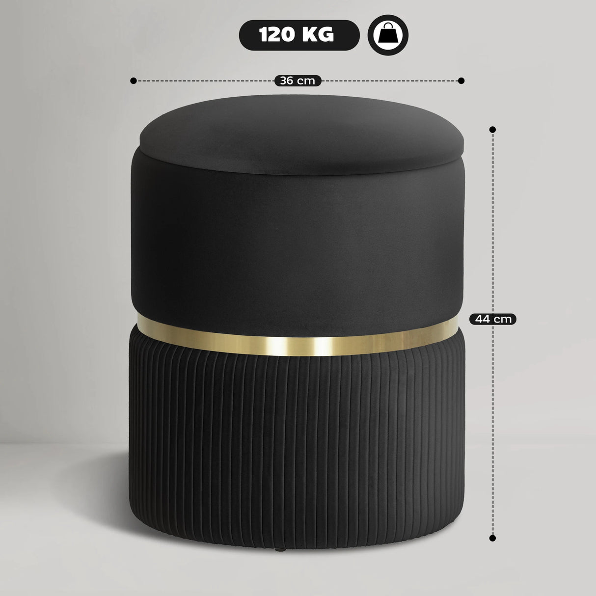 HOMCOM Velvet-Feel Storage Ottoman - Black