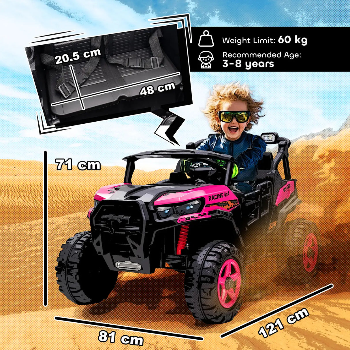 AIYAPLAY 24V Electric Ride on Car, 2-Seater Electric Car for Kids with Remote, Bluetooth, Soft Start, Suspension Spring, Pink