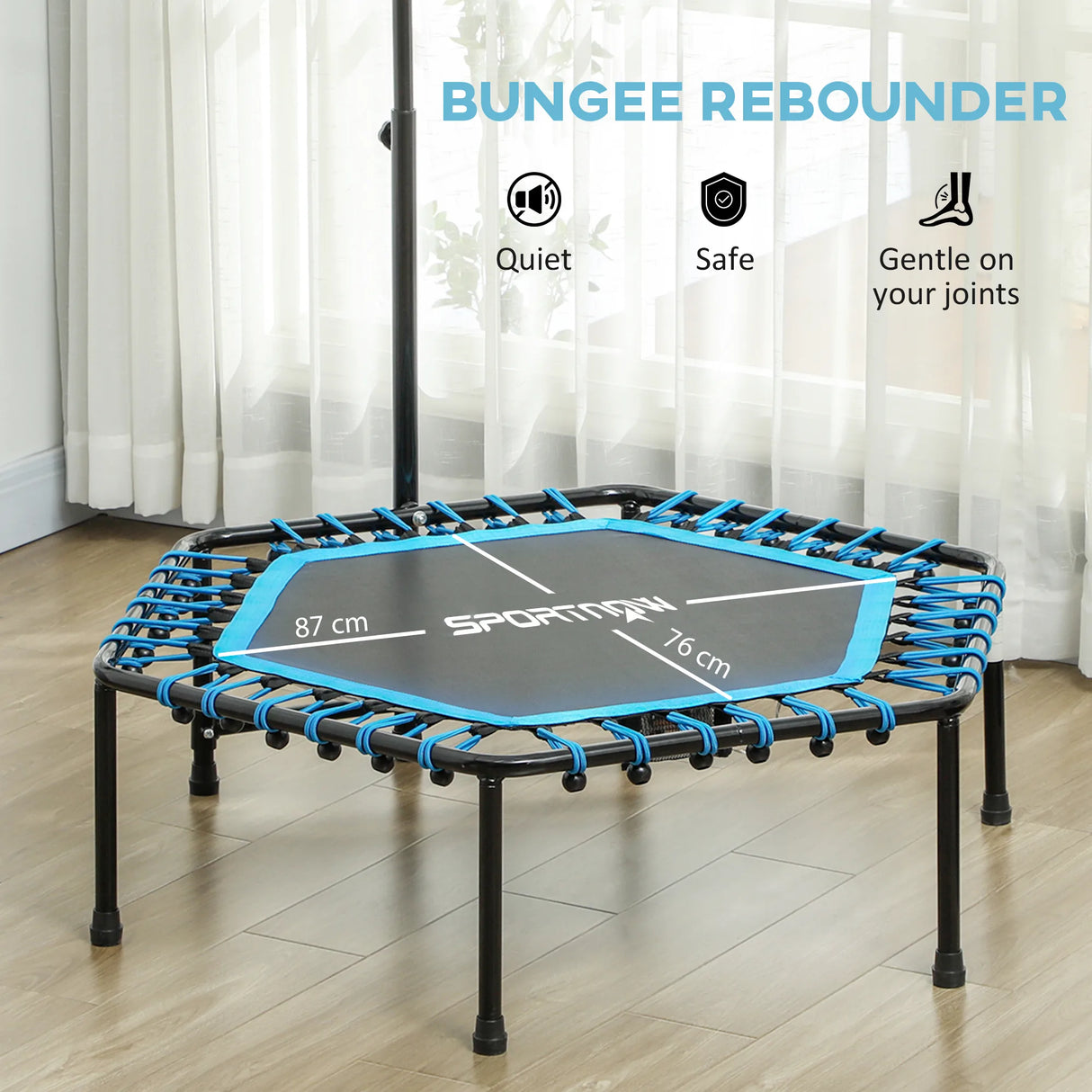 SPORTNOW 45" Rebounder Trampoline for Adults, Quiet Bungee Rebounder with LED Lights and Adjustable Handle, Blue