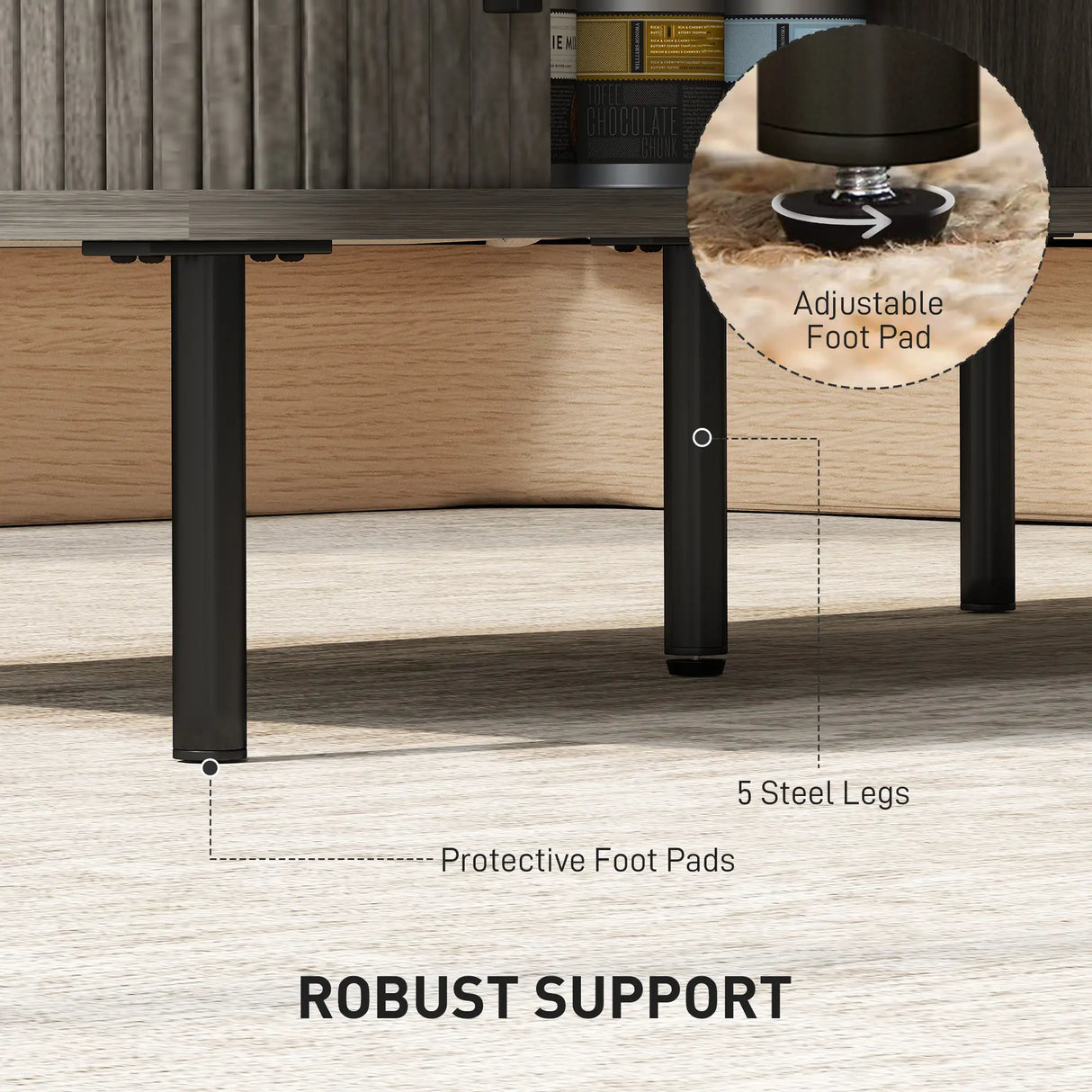 HOMCOM Coffee Table with Storage, Living Room Table with Slatted Tambour Sliding Doors and Foot Pads, Rectangular Coffee Table with Elevated Base for Living Room, Grey Wood-Effect