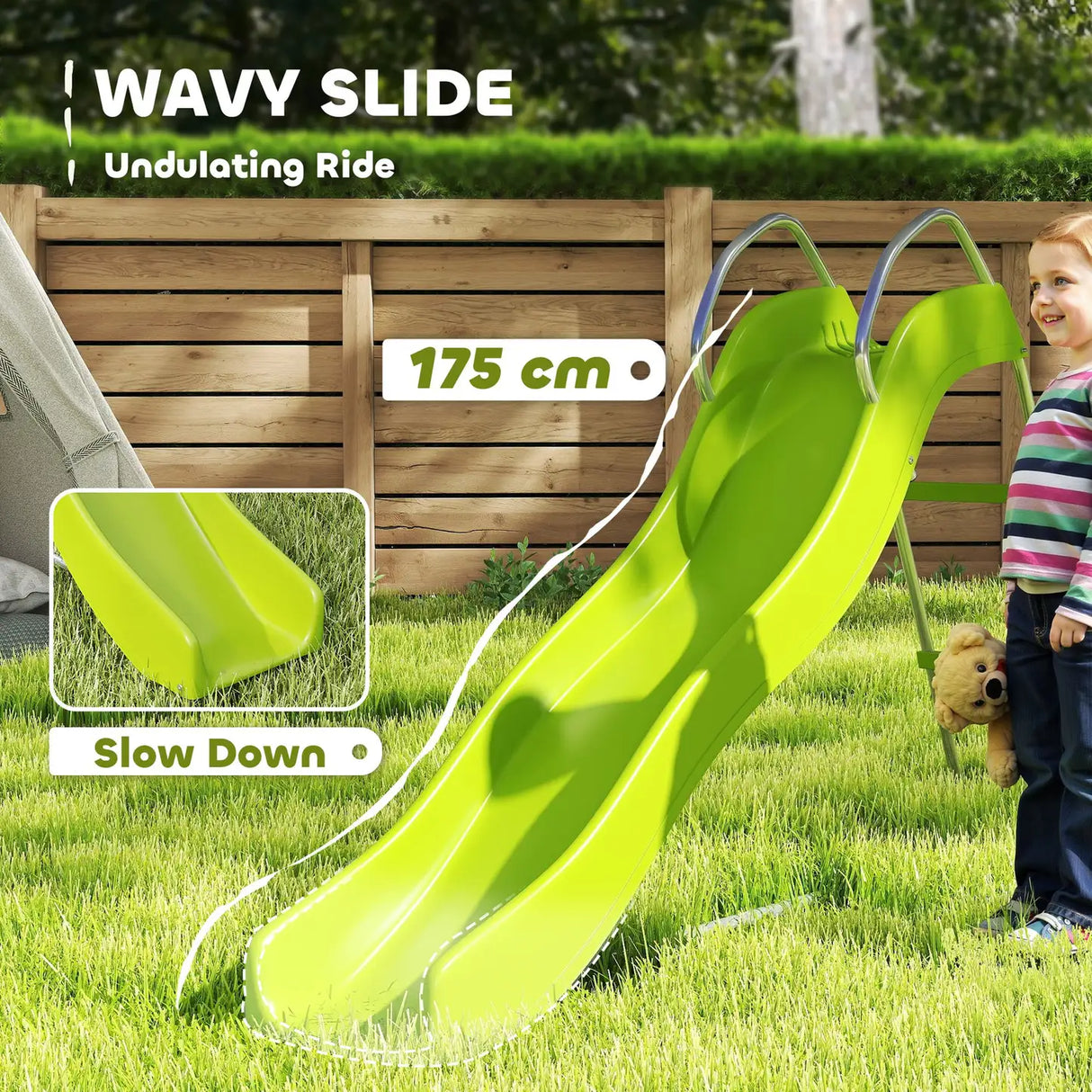 AIYAPLAY Freestanding Kids Slide with Climbing Ladder, Outdoor Playground Equipment for Ages 3-8 Years, Green