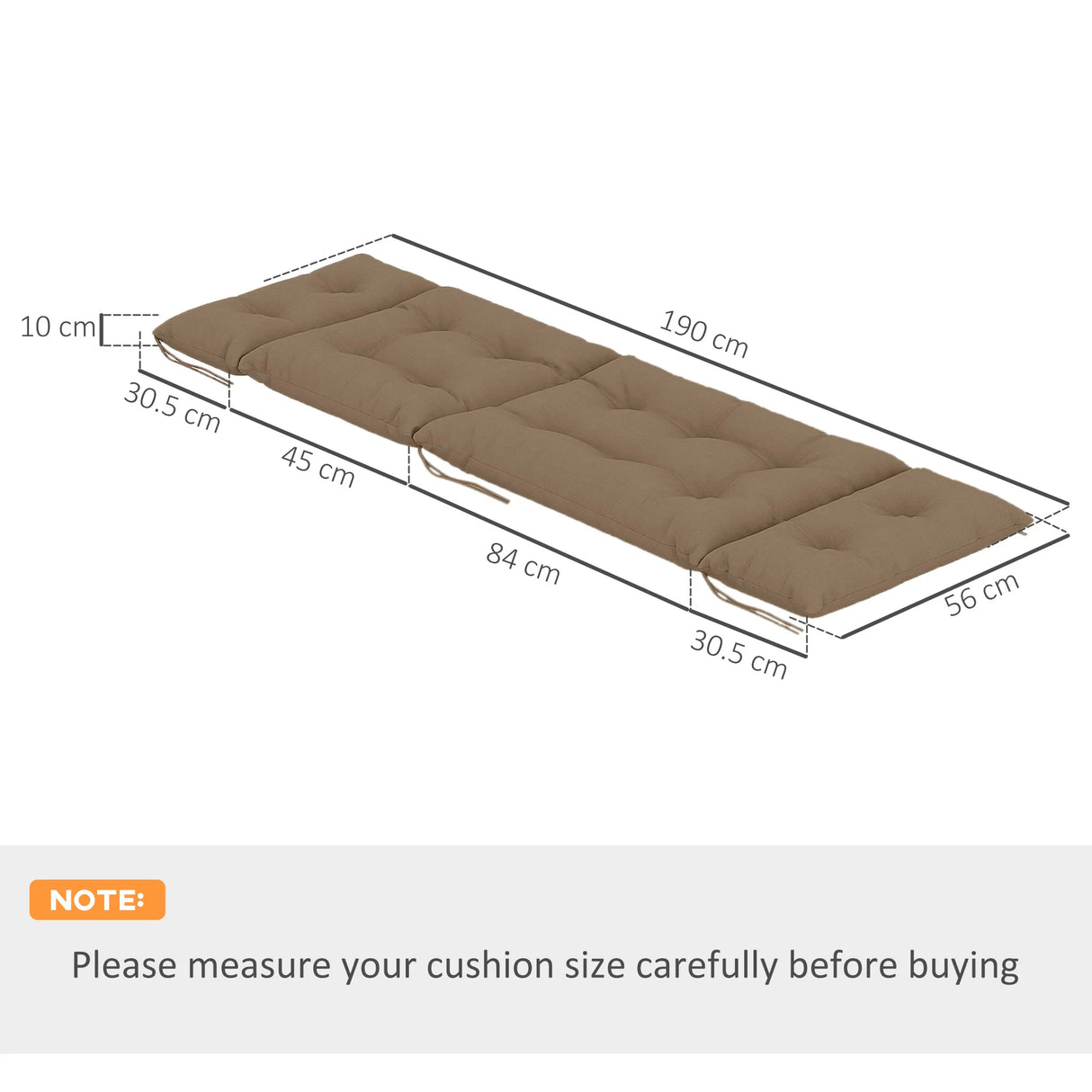 Outsunny Set of Two 190 x 56cm Sun Lounger Cushions - Khaki