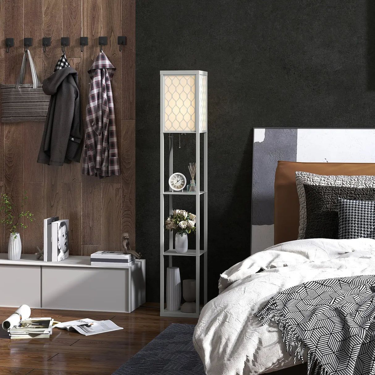 HOMCOM Three-Shelf Standing Lamp - Grey/White