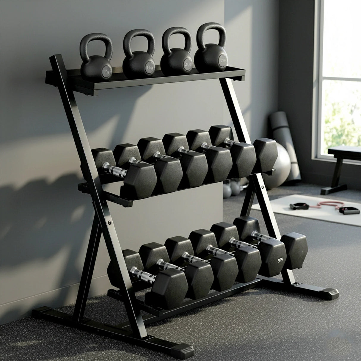 SPORTNOW 3-Tier Adjustable Dumbbell Rack, Heavy-Duty Weight Rack for Dumbbells, Kettlebells and Multiple Balls, Space-Saving Weight Storage Stand for Home Gym, 200 KG Capacity