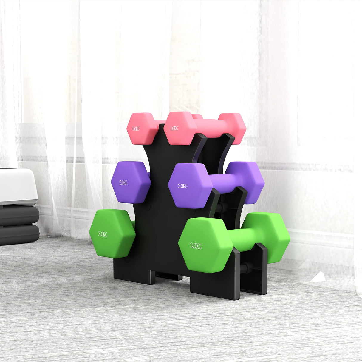 SPORTNOW Hex Dumbbells Set with Dumbbell Rack, Hand Weights for Strength Training Weight Lifting, 2 x 1kg, 2 x 2kg, 2 x 3kg