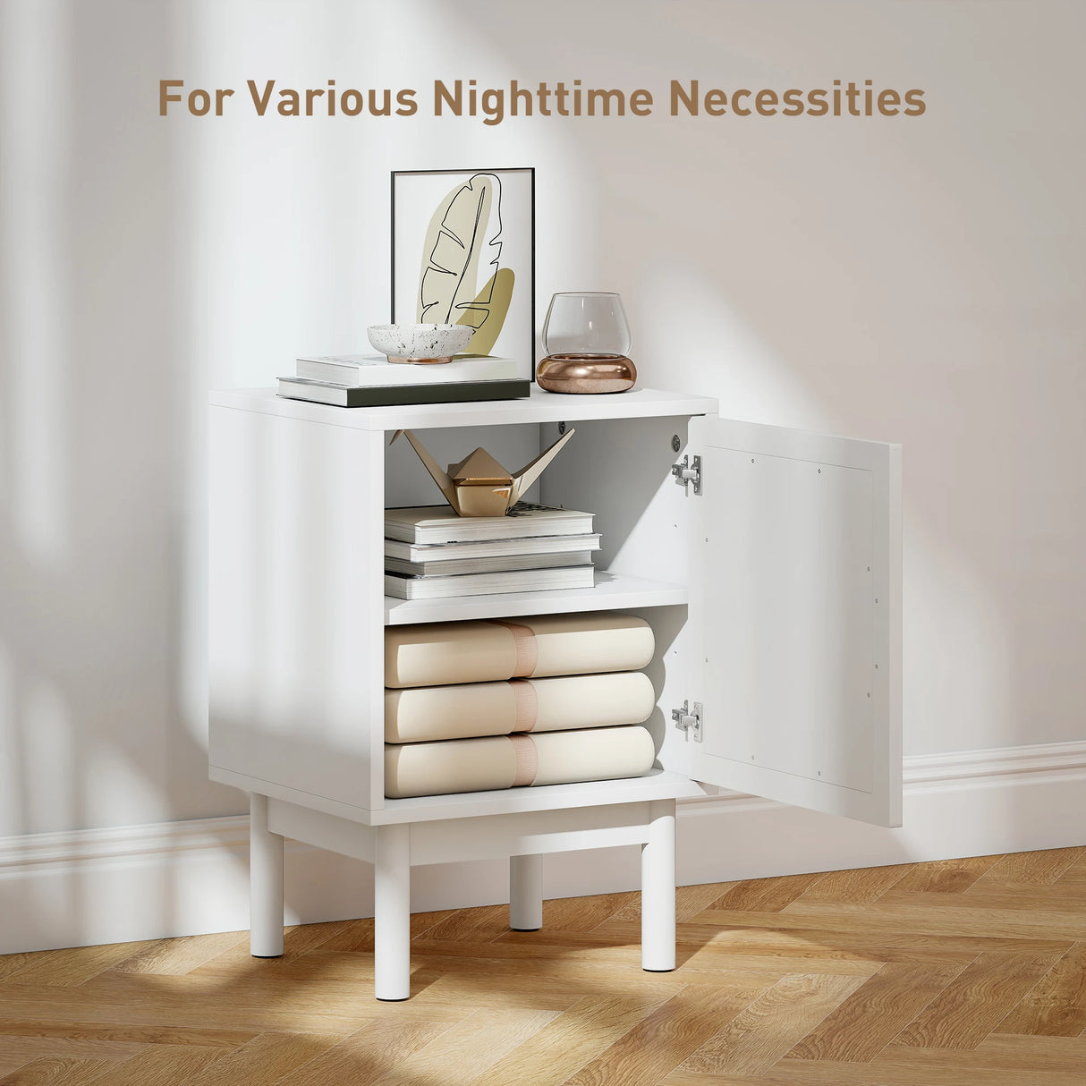 HOMCOM Rattan Bedside Table for Bedroom - White