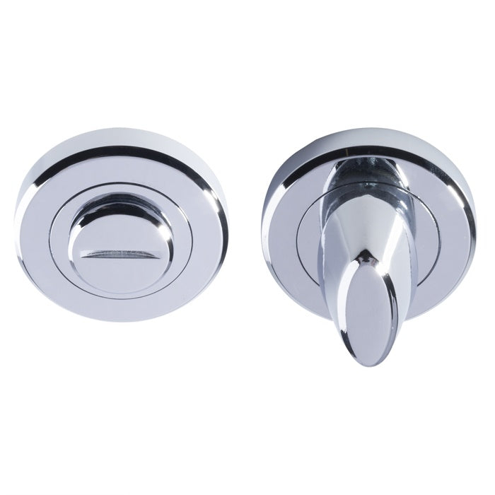 TURN & RELEASE - 5MM SPINDLE - SCREW-ON ROUND ROSE - POLISHED CHROME - 52MM - SET