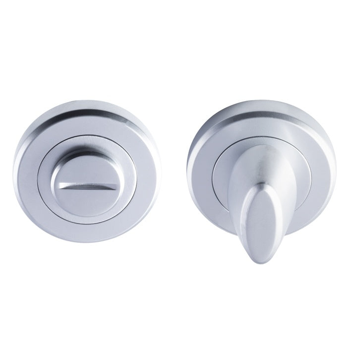 TURN & RELEASE - 5MM SPINDLE - SCREW-ON ROUND ROSE - SATIN CHROME - 52MM - SET