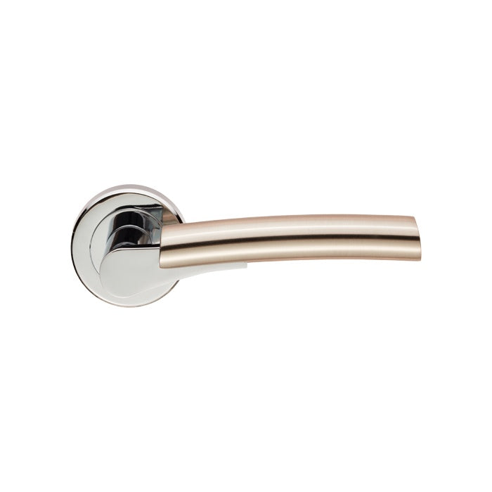 VALIANT LEVER ON SPRUNG SCREW-ON ROUND ROSE - POLISHED CHROME/SATIN NICKEL - 128MM - PAIR
