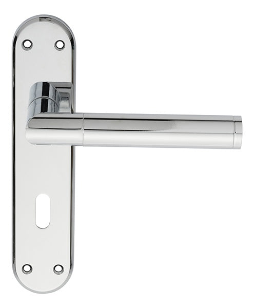 SCOPE LEVER ON FACE-FIX BACKPLATE - LOCK 57MM - POLISHED CHROME - 180 X 44 MM - PAIR