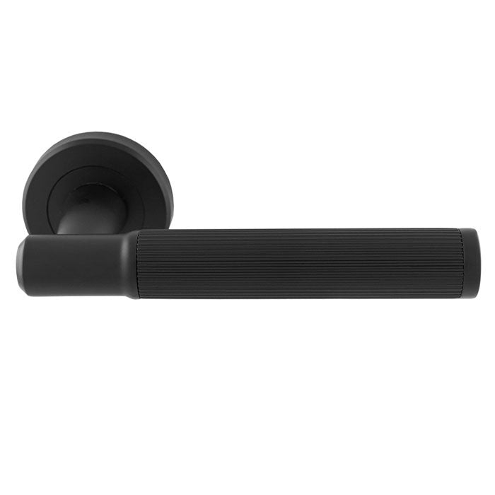IMAGE LINES LEVER ON SPRUNG SCREW-ON ROUND ROSE - Matt Black - PAIR