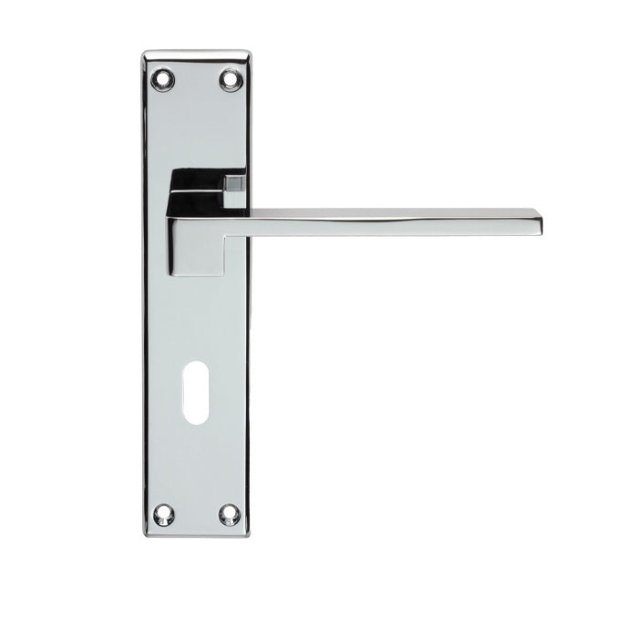 EQUI LEVER ON FACE-FIX BACKPLATE - LOCK 57MM - POLISHED CHROME - 180MM x 40MM - PAIR