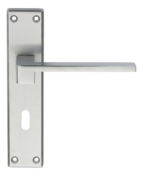 EQUI LEVER ON FACE-FIX BACKPLATE - LOCK 57MM - SATIN CHROME - 180MM x 40MM - PAIR