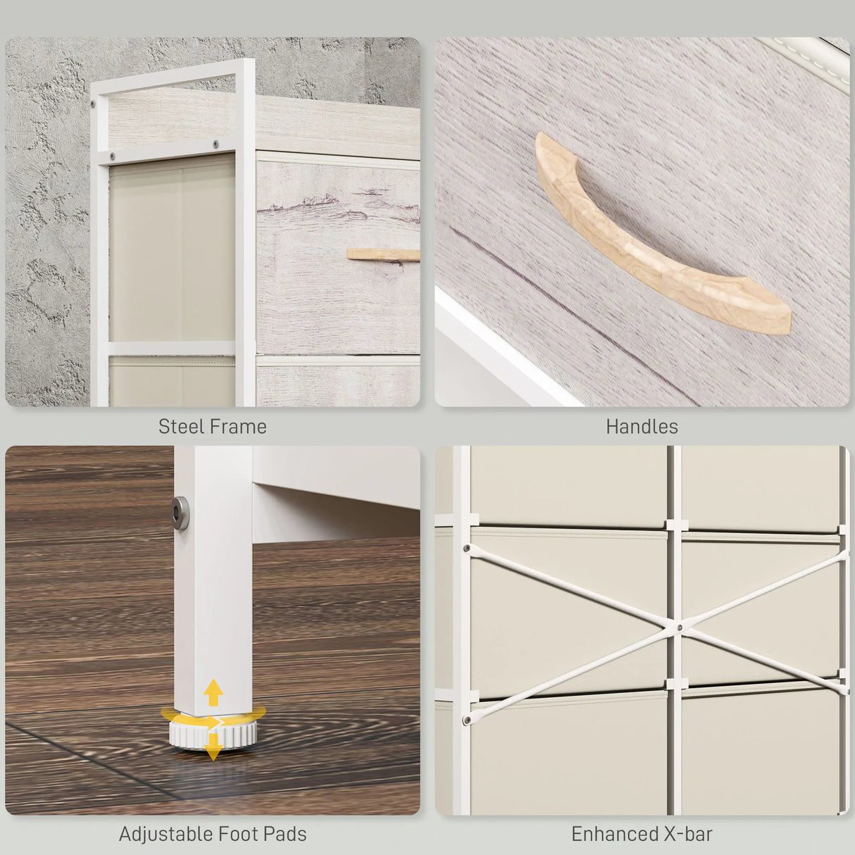 HOMCOM Rustic Chest of Six Fabric Drawers - Natural