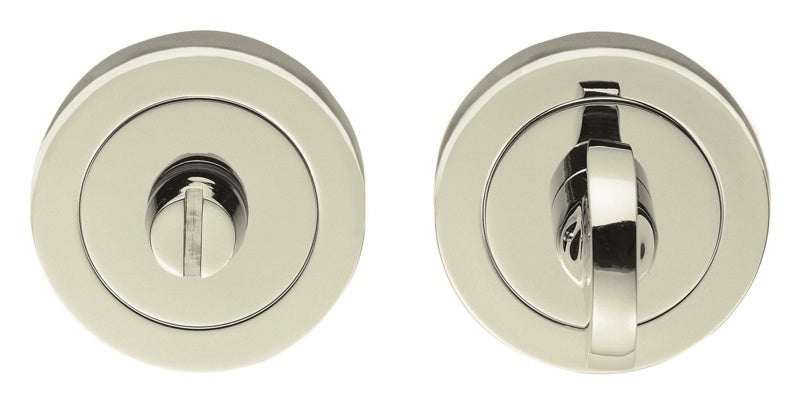 TURN & RELEASE - 5MM SPINDLE - SCREW-ON ROUND ROSE - POLISHED NICKEL - SET