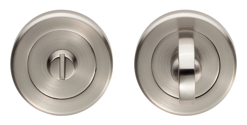 TURN & RELEASE - 5MM SPINDLE - SCREW-ON ROUND ROSE - SATIN NICKEL - SET
