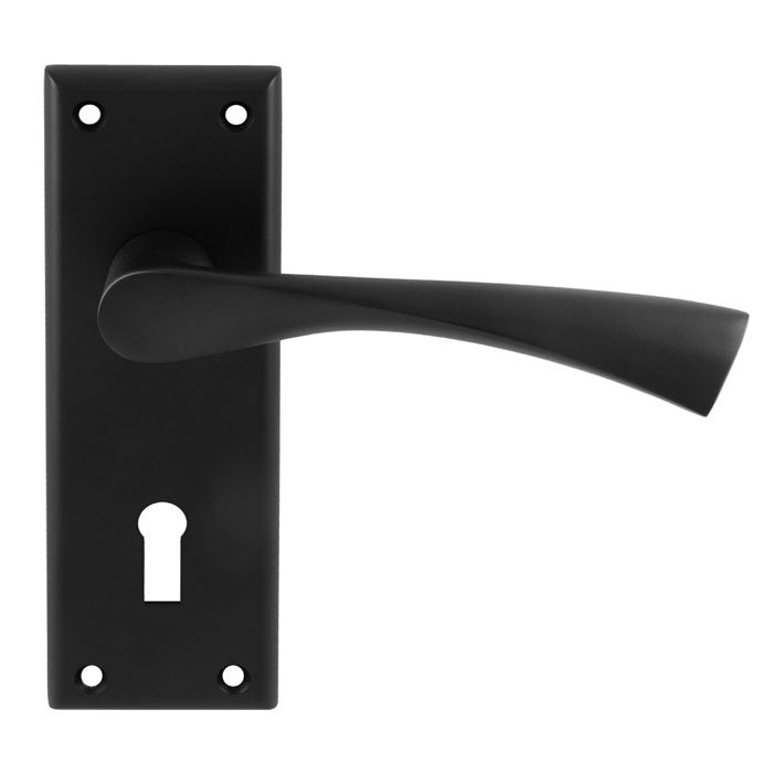 VENTI LEVER ON FACE-FIX BACKPLATE - LOCK 57MM - MATT BLACK - PAIR