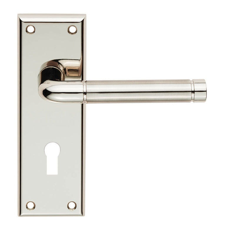 QUARANTA LEVER ON FACE-FIX BACKPLATE - LOCK 57MM - POLISHED NICKEL/SATIN NICKEL - PAIR