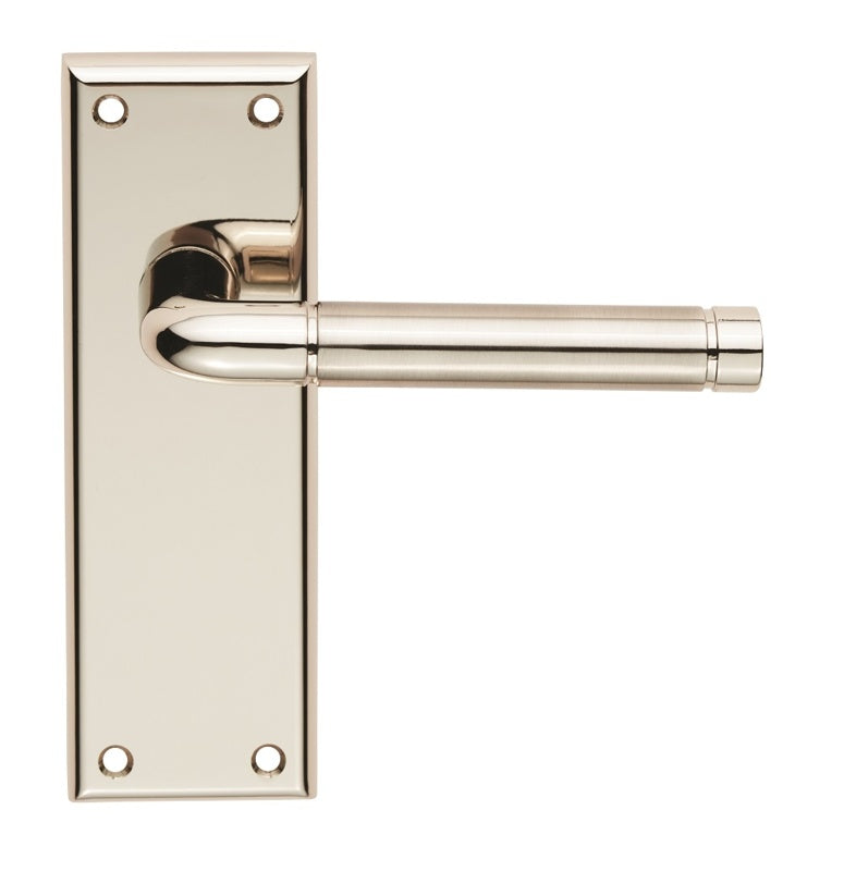 QUARANTA LEVER ON FACE-FIX BACKPLATE - LATCH - POLISHED NICKEL/SATIN NICKEL - PAIR