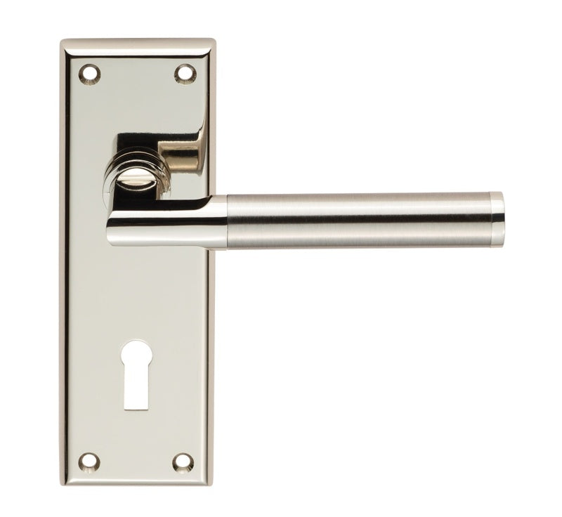 SESSANTA LEVER ON FACE-FIX BACKPLATE - LOCK 57MM - POLISHED NICKEL/SATIN NICKEL - PAIR